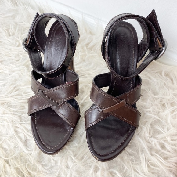 Yves Saint Laurent Platform Leather Strappy Heels - Picture 4 of 6